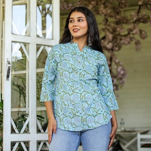 Pure Cotton Hand Block Print Tops, Indian Cotton Block Print Tops, Women Tunic Top, Boho Casual Ladies&#39; Top, Indian Cotton Women Blouse