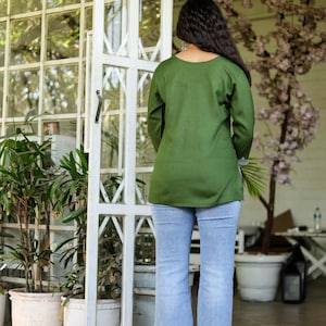 Green Embroidered Cotton Kurti Blouse for Women,Traditional Indian Tunic Top with Intricate Embroidery Top image 2
