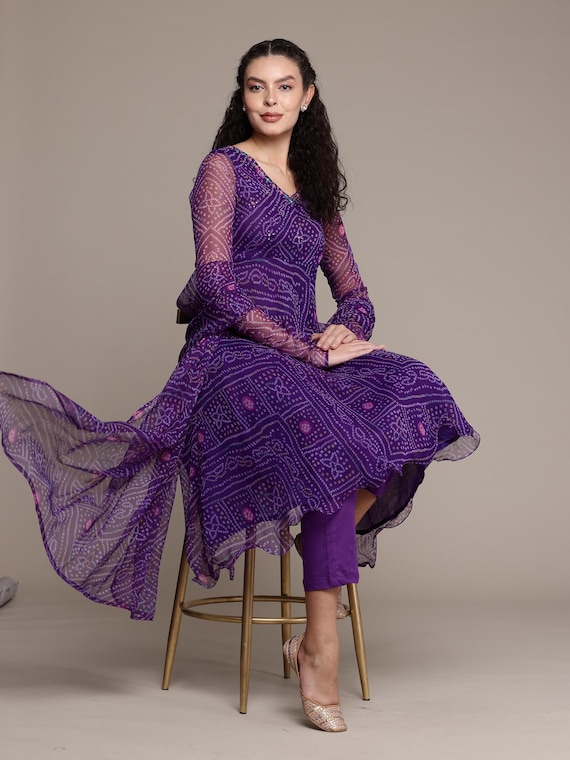 fitted lace wedding dress Purple Bandhani Cape with Cowl Dress  omanabyranjanabothra