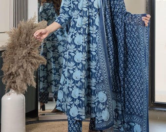 Floral Print  Anarkali Kurta Pant with Dupatta Set , Indian Ethnic Party Wear Salwar Kameez