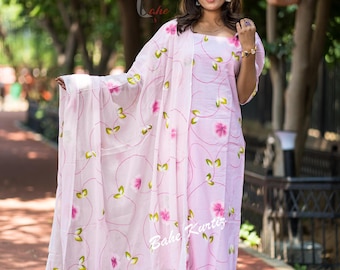 Floral Printed Cotton Kurta Set: Indian Salwar Kameez with Dupatta