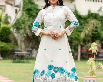 Embroidered Cotton Anarkali Kurta Palazzo Set: Party Wear Salwar Kameez