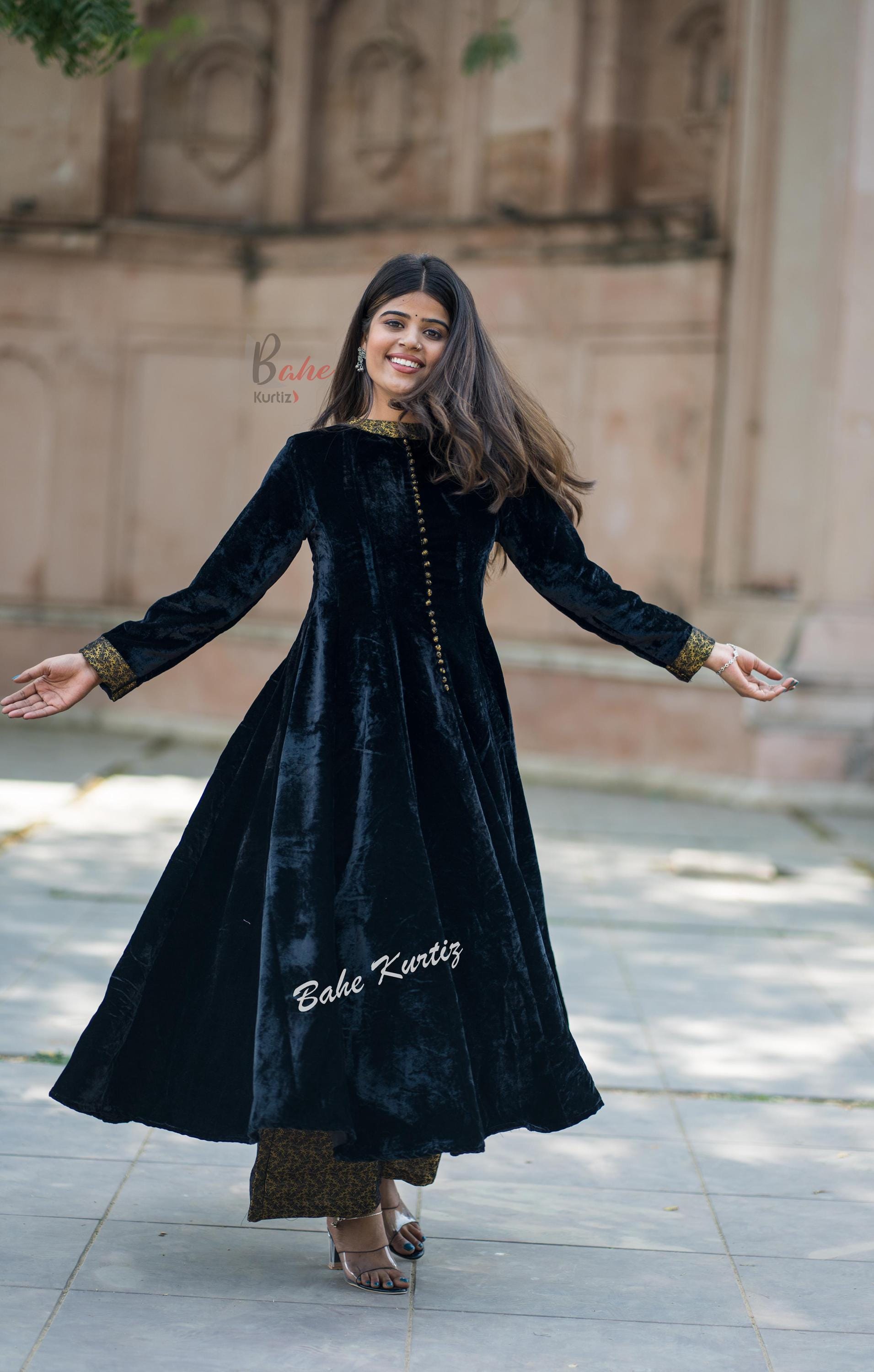 Anarkali Printed Kurta Dress with Bell Sleeves