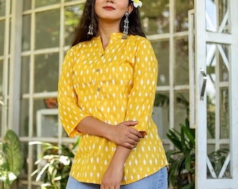 Floral Print Cotton Women's Tunic Top, Hand Block indian Ethnic Wear Kurta
