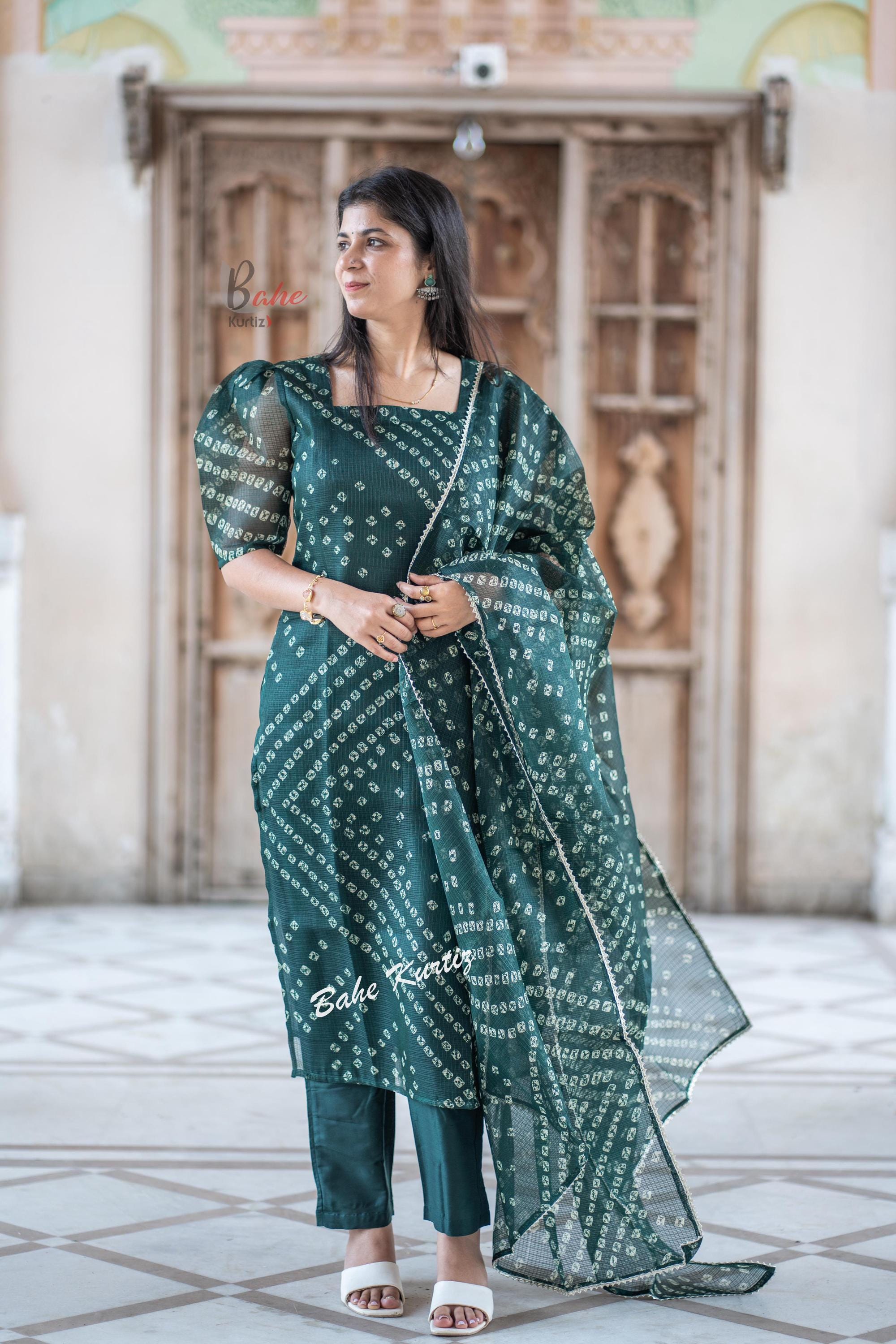 green emerald velvet dress Bottle Green Bandhani Suit Set – DIMPLE DESIGN STUDIO