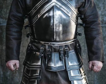 Medieval Blackened Steel Dwarven Full Set: Cuirass-Chest-Back, Pair of Bracers, Pair of Leg Greaves, Corset, Dwarf Armor, Cosplay Armor