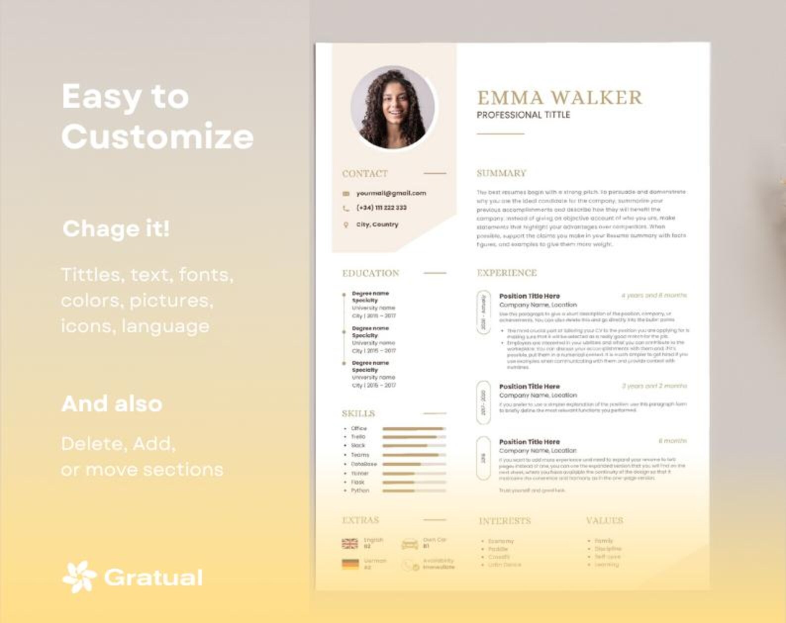 Professional Resume Template With Photo CV Template Canva CV Modern 