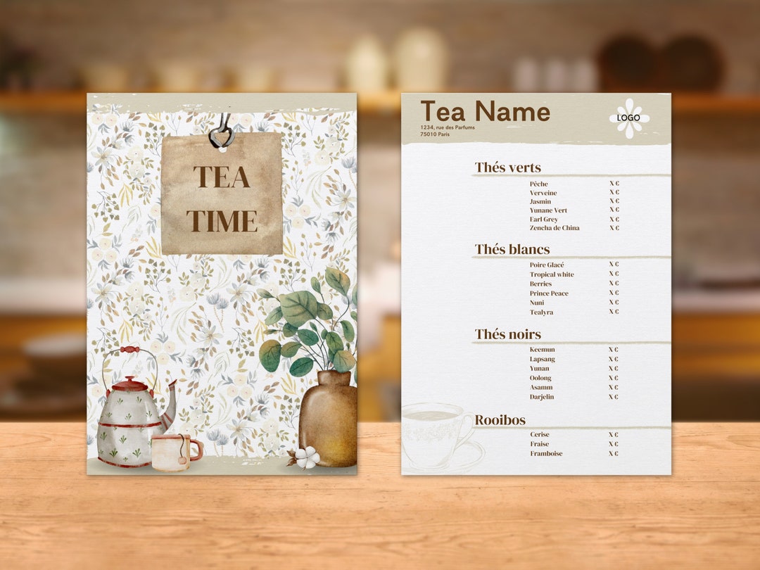Model of a Tea Menu for a Tea Room. Editable and Printable - Etsy