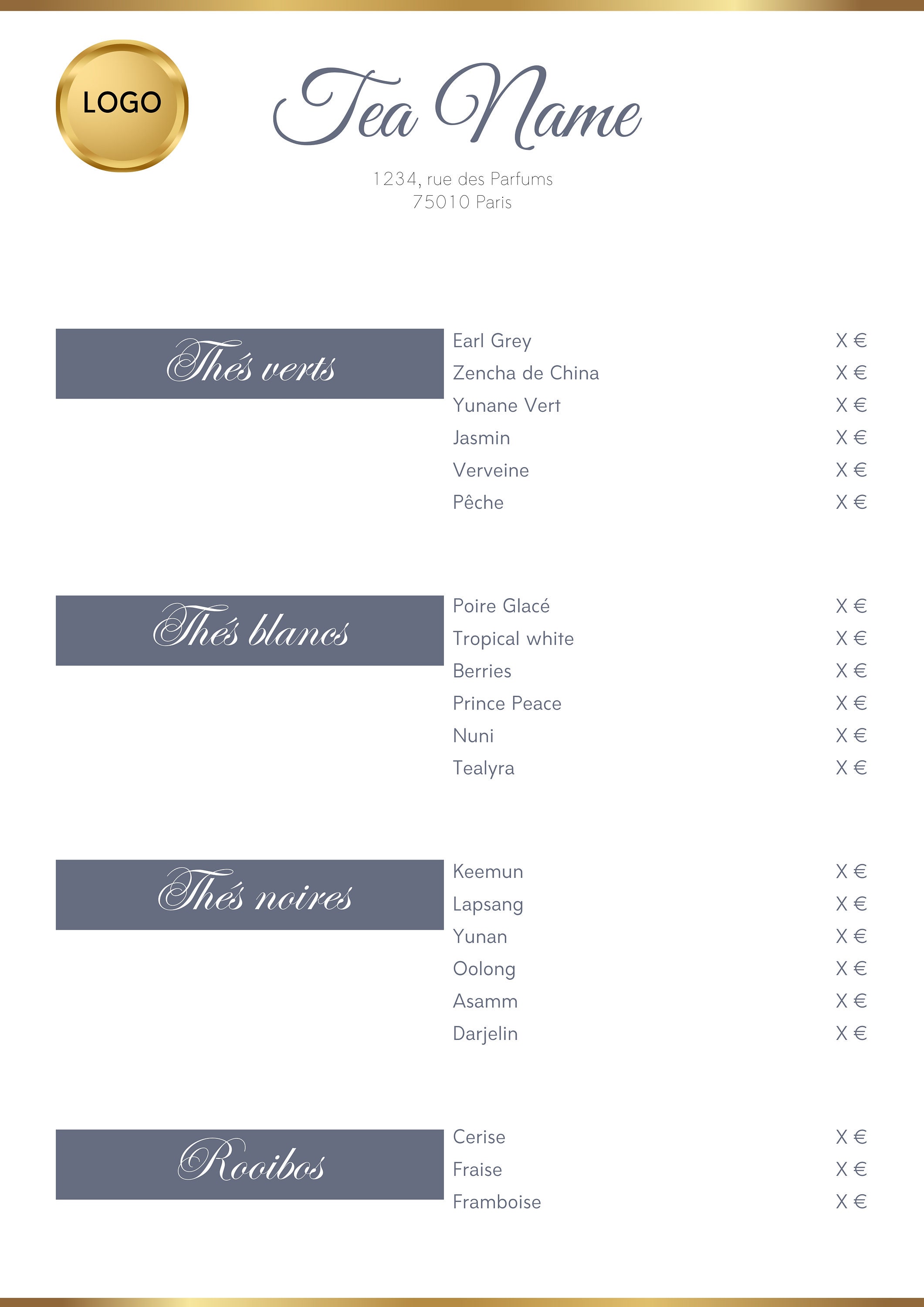 Model of a Tea Menu for a Tea Room. Editable and Printable - Etsy