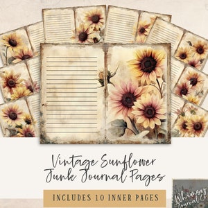 Sunflower Junk Journal Pages - Printable Lined Junk Journal Pages - Digital Scrapbook - Vintage Sunflower Junk Journal - Instant Download