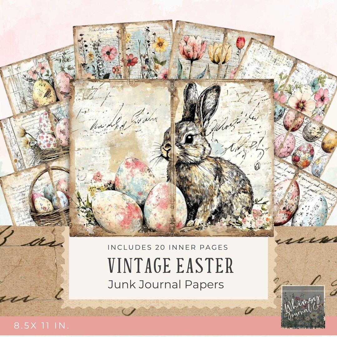 Vintage Easter Junk Journal Pages - Vintage Floral Collage Set ...