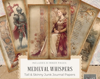 Middeleeuwse Whispers Tall and Skinny Junk Journal afdrukbare - digitale bestanden, kit met afdrukbare pagina's, vintage digitale download, 300 dpi
