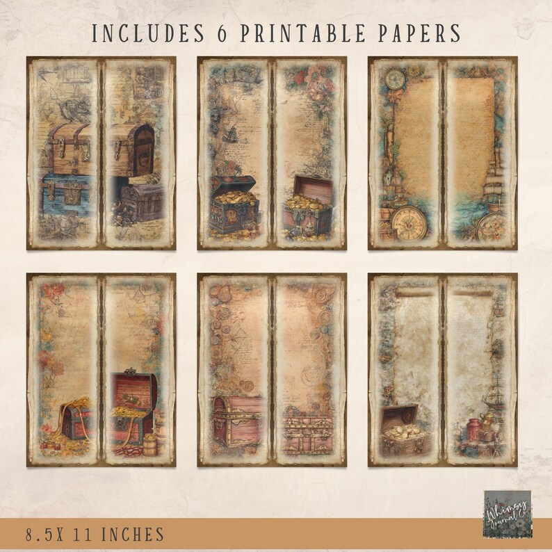 Treasure Chest Tall and Skinny Junk Journal Printable - Pirate Map Junk ...