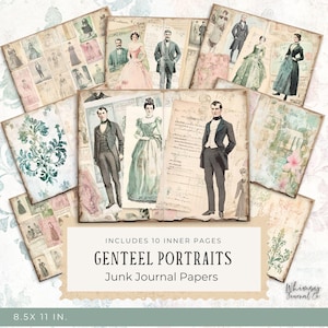 Genteel Portraits Junk Journal Kit - Victorian Junk Journal Digital Pages, Printable Pages Kit, Pastel Prints, Crafting Supplies, 300dpi