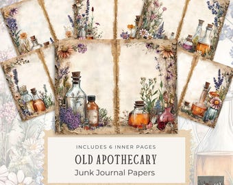 Old Apothecary Junk Journal Pages Junk Journal - Junk Journal Digitals, Printable Pages Kit, Vintage Apothecary, Digital Download, Crafting