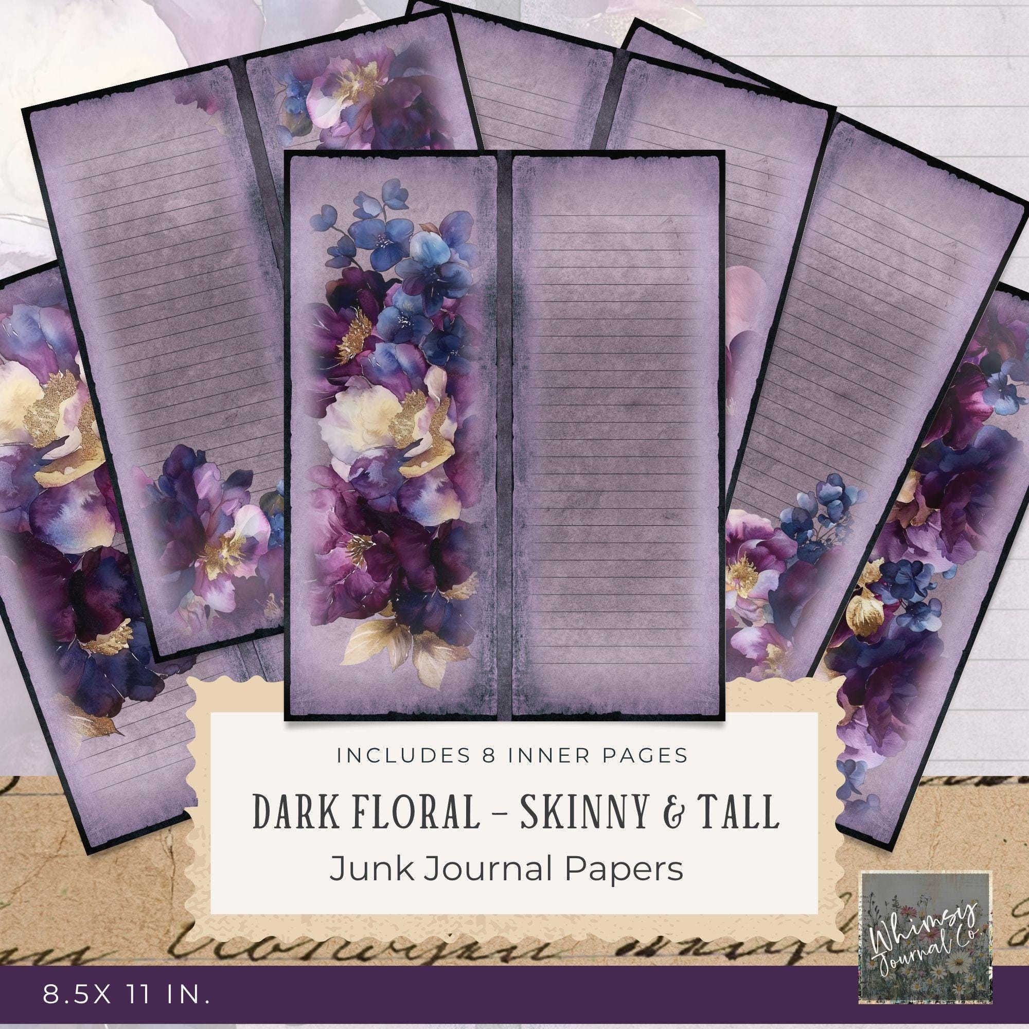 Dark Floral Tall and Skinny Junk Journal Printable - Purple Junk ...