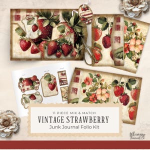 Strawberry Journal Printable Folio - Digital Download Kit, Printable Ephemera, Crafting Supplies for Scrapbooking - Vintage Strawberry