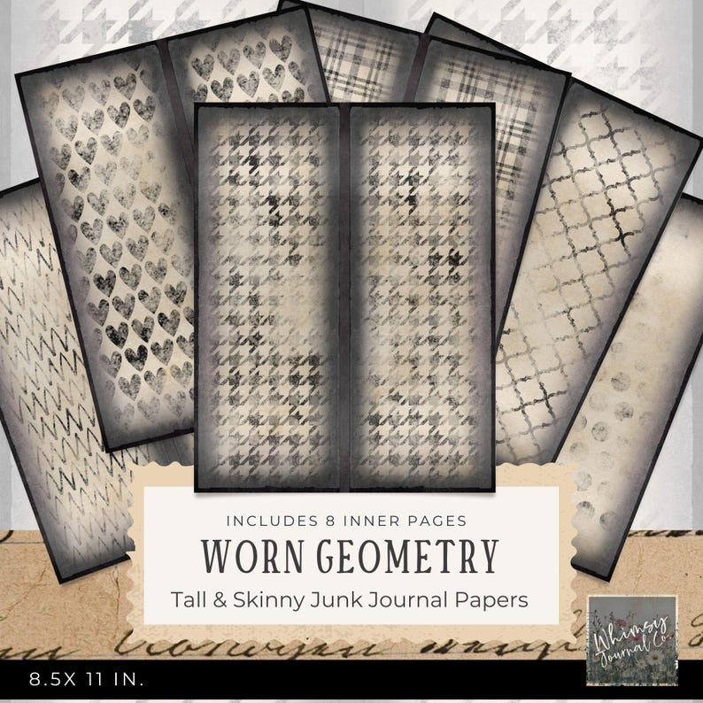 Geometry Journal Worn Geometry Junk Journal Printable - Faded Patterns Simple Junk ...