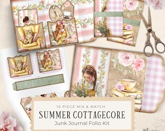 Junk Journal Printable Folio - Summer Cottagecore Folio - Printable Folio Kit - Digital Download - Pink and Yellow Girly Ephemera- 300 DPI