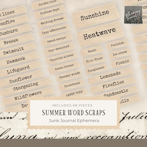 Summer Words Junk Journal Scraps, Printable Words, Junk Journal Ephemera, Instant Download , High Quality Printable Junk Journal Kit, PDF
