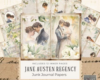 Jane Austen Regency ongewenste dagboekpagina's - vintage boekcollageset - digitale download - perfect voor knutselen - afdrukbare scrapbooking