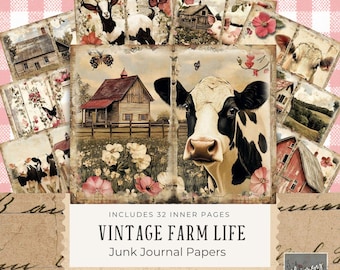 Vintage skräpjournalsidor med lantliv - Collageset med lantliv - Digital nedladdning - Perfekt för lantligt hantverk - Utskrivbar scrapbooking