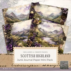 Purple Scottish Highlands Junk Journal -Nature Journal Digitals, Scrapbook Paper, Junk Journal Printable Pages Kit, Digital Download, 300dpi