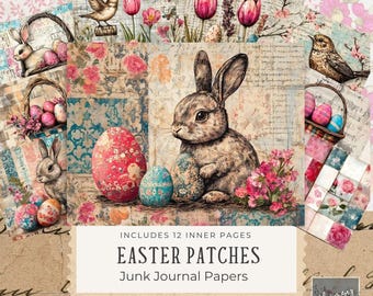 Easter Patches Junk Journal Papers - Spring Bunny Rabbit Junk Journal Collage Pages - Digital Download - Perfect for Crafts - Printable DIY