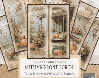 Autumn Front Porch Lined Tall And Skinny Junk Journal Printable - Fall Junk Journal Digitals, Printable Kit, Digital Download, 300dpi