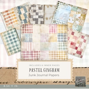 Pastel Gingham Junk Journal - Patchwork Journal Digitals, Scrapbook Paper, Junk Journal Printable Pages Kit, Digital Download, PDF, 300dpi
