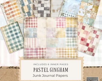Pastel Gingham Junk Journal - Patchwork Journal Digitals, Scrapbook Paper, Junk Journal Printable Pages Kit, Digital Download, PDF, 300dpi