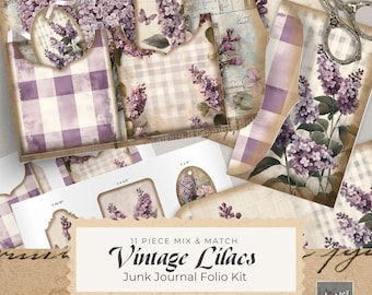Lilac Junk Journal Folio Kit - Vintage Lilacs Printable Folio Kit Floral - Digital Download - Lilac Vintage Ephemera- 300 DPI