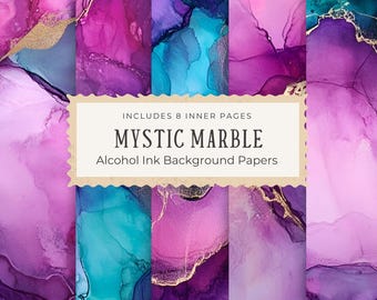 Alcohol Ink Papers - Junk Journal Papers - Mystic Marble Themed Junk Journal Digitals, Printable Pages Kit, Digital Download, Crafting, PDF