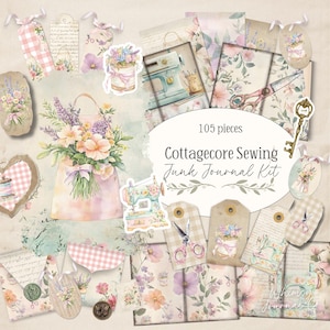 Cottagecore Sewing Junk Journal Kit - Nähen Junk Journal Collage Bundle - Digital Download - Printable - Ephemera, Mini Umschläge, Tags