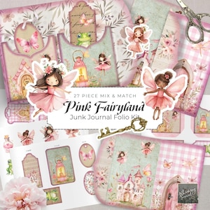 Children's Fairy Junk Journal Folio Kit - Pink Fairy Folio Kit Garden - Digital Download - Crafting - Printable PDF - 300 DPI - High Quality