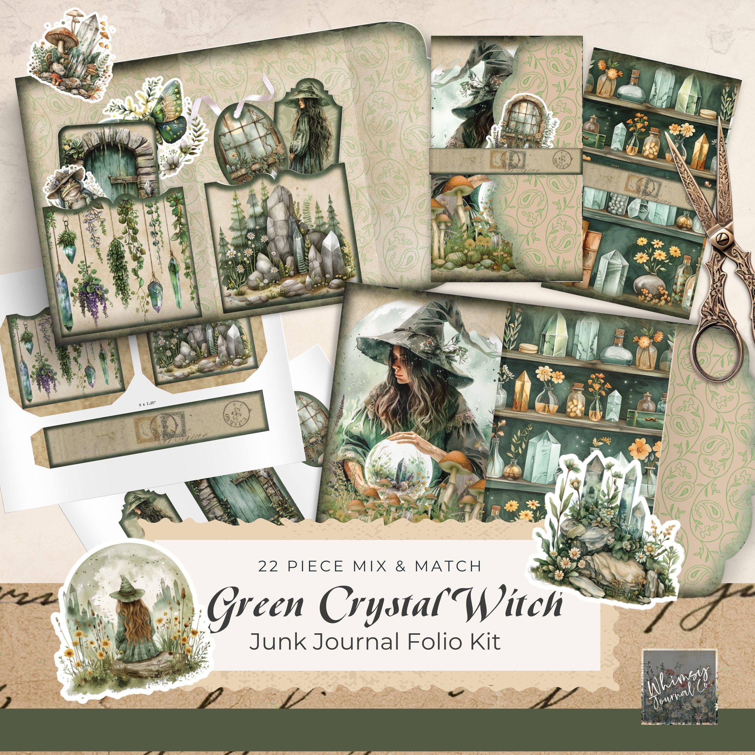 Green Crystal Witch Junk Journal Folio Kit, Witch Junk Journal Ephemera ...