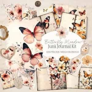 Butterfly Junk Journal Kit, Butterfly Junk Journal Ephemera, Digital Download, Butterfly Junk Journal Papers,  Craft Supplies, Printable