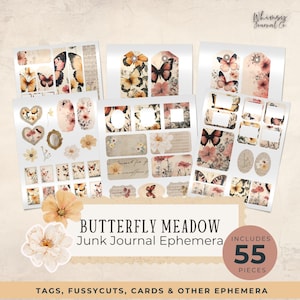 Butterfly Junk Journal Ephemera - Printable Junk Journal Digitals - Digital Scrapbook - Butterfly Meadow Junk Journal - Instant Download