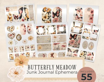 Butterfly Junk Journal Ephemera - Printable Junk Journal Digitals - Digital Scrapbook - Butterfly Meadow Junk Journal - Instant Download