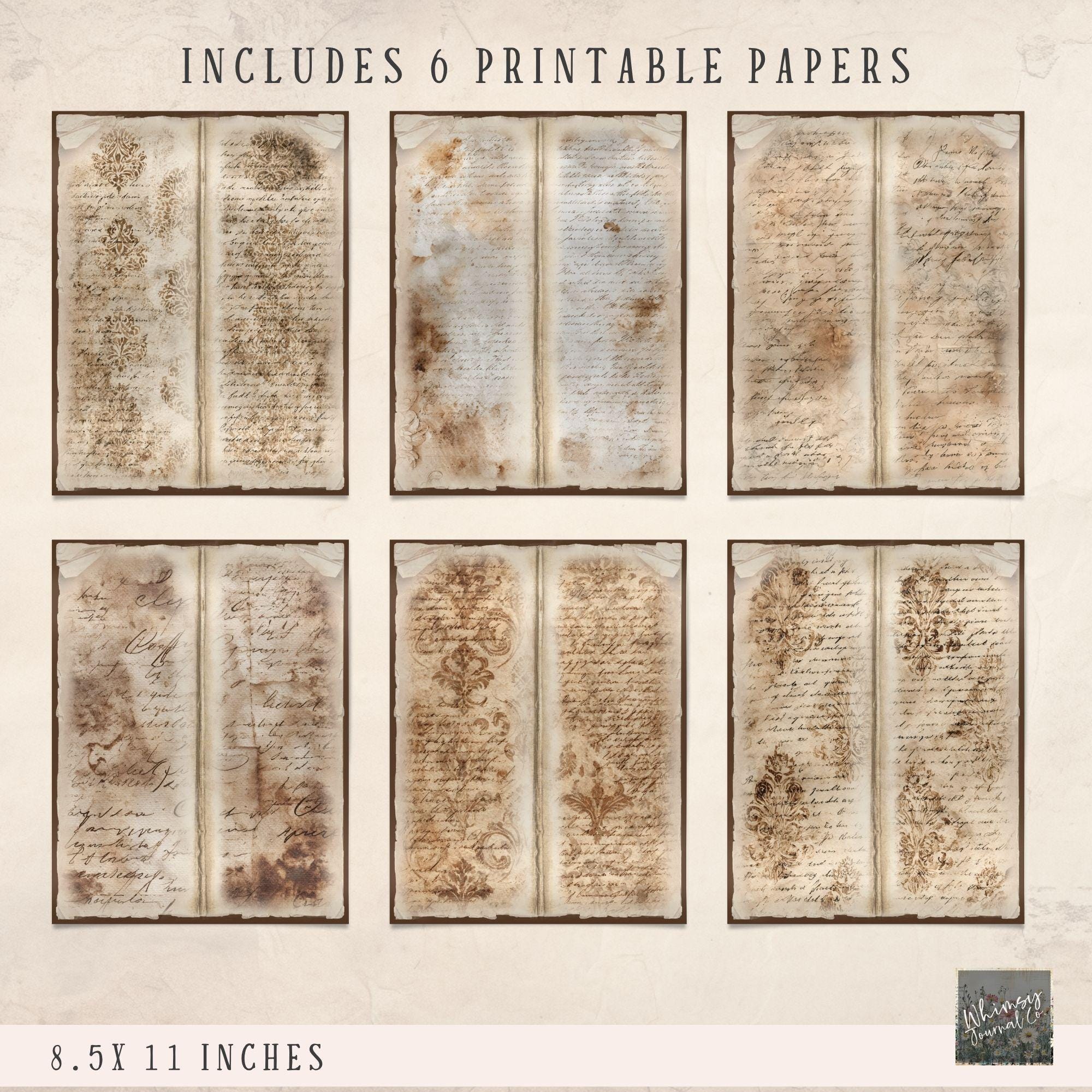 Vintage Script Tall and Skinny Junk Journal Printable - Digitals ...