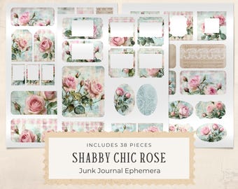 Shabby Chic Rose Junk Journal Ephemera - Printable Junk Journal Digitals - Digital Scrapbook - Pink Rose Junk Journal - Instant Download