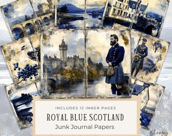 Royal Blue Scotland Junk Journal afdrukbare pagina's - Scottish Highlands Junk Journal - digitaal plakboek - Schots geïnspireerd - direct downloaden