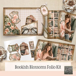 Junk Journal Printable Folio - Vintage Bookish Blossoms - Printable Folio Kit - Digital Download - Book Lover Vintage Ephemera- 300 DPI
