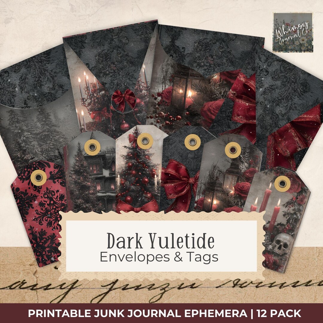 Yuletide Tag Dark Yuletide Envelopes and Tags - Junk Journal Tags - Mini Envelopes ...
