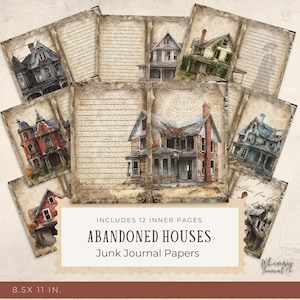 Diario basura de casas abandonadas - Papeles de diario basura de casas abandonadas - Páginas de álbum de recortes digitales - Casas victorianas antiguas - Descarga instantánea - JPG