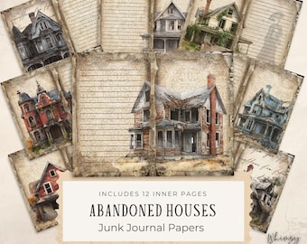 Diario basura de casas abandonadas - Papeles de diario basura de casas abandonadas - Páginas de álbum de recortes digitales - Casas victorianas antiguas - Descarga instantánea - JPG