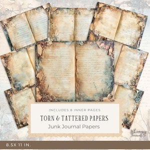 Torn and Tattered Papers Junk Journal - Junk Journal Digitals, Printable Pages Kit, Filler Pages, Digital Download, Crafting,  300dpi
