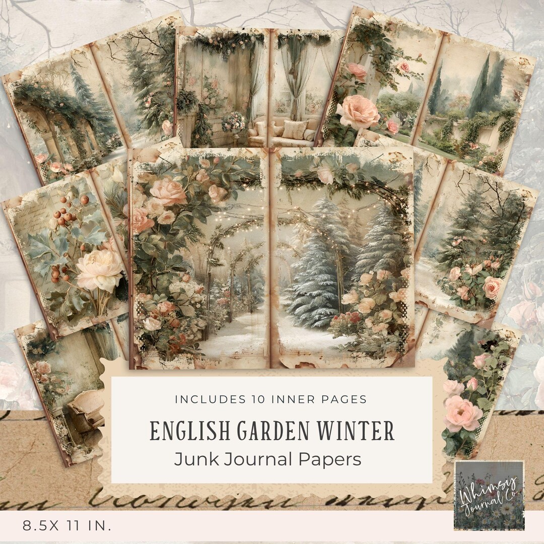 English Garden Winter Junk Journal Papers - Pink Rose Junk Journal ...