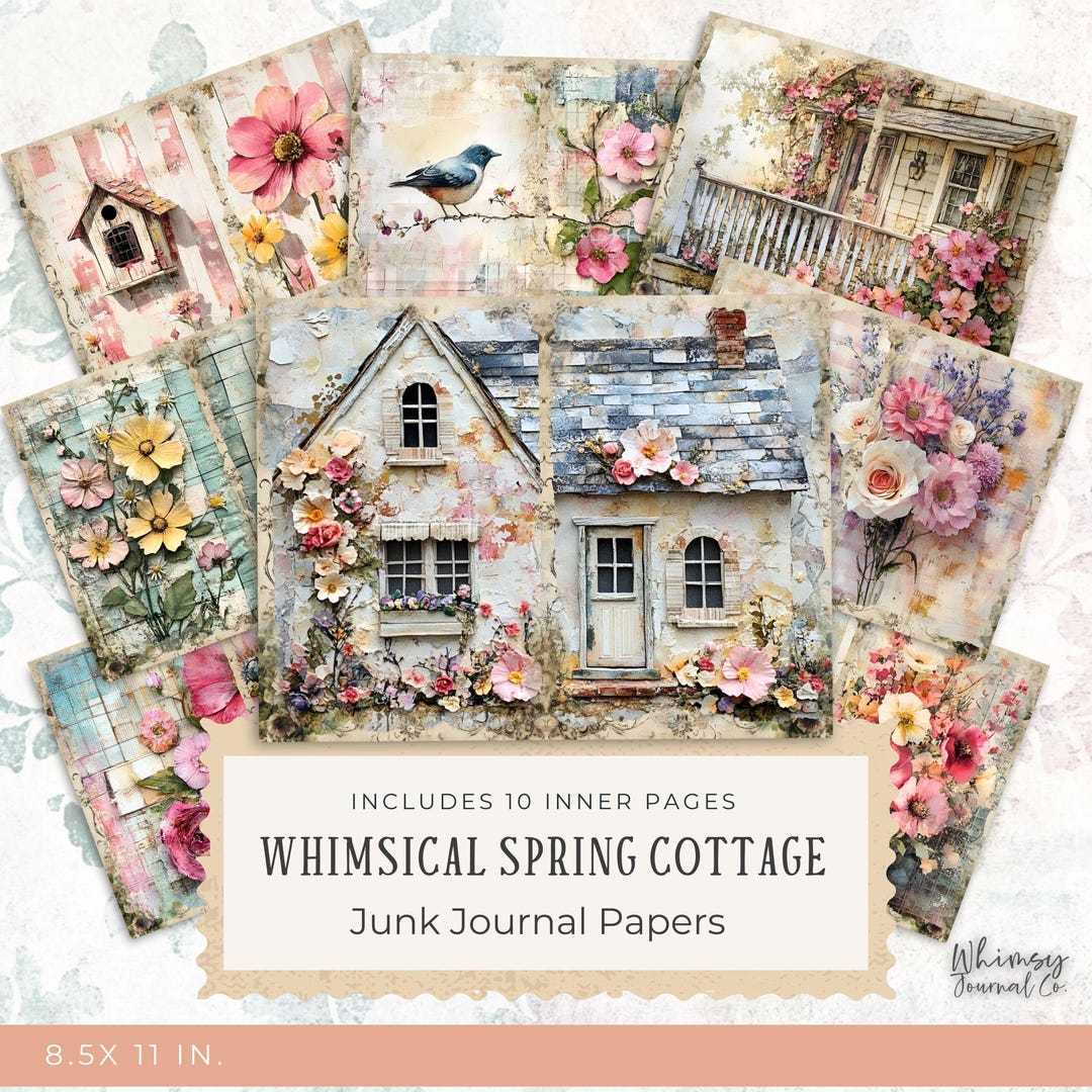 Whimsical Spring Cottage Printable Junk Journal Papers | 10 Digital ...