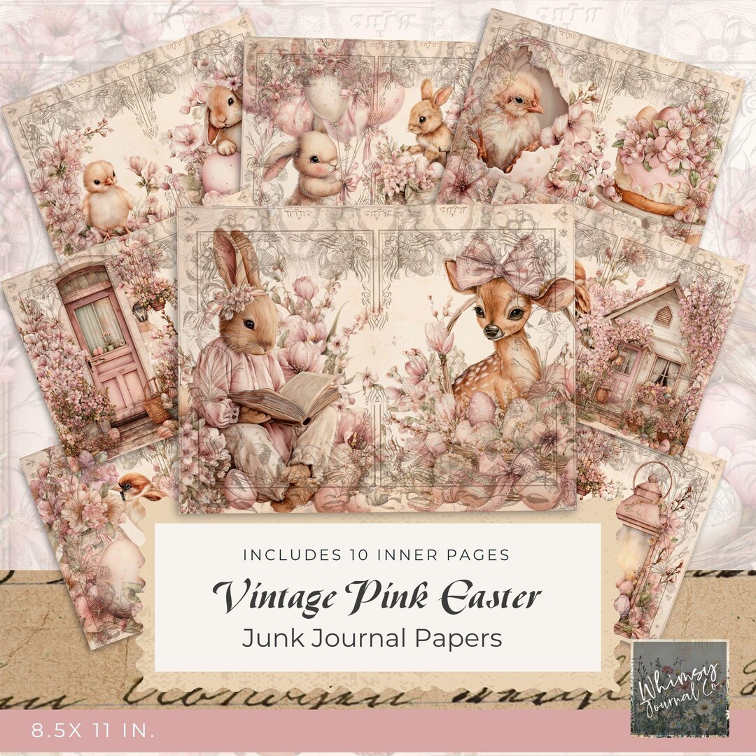 Vintage Pink Easter Junk Journal Papers, Printable Journal Pages ...